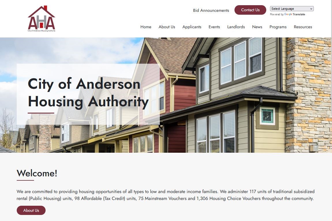 Screenshot of Anderson Housing Authority's Website