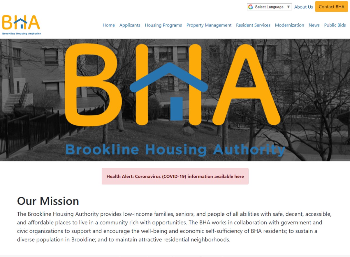 Screenshot of Brookline Housing Authority's Website